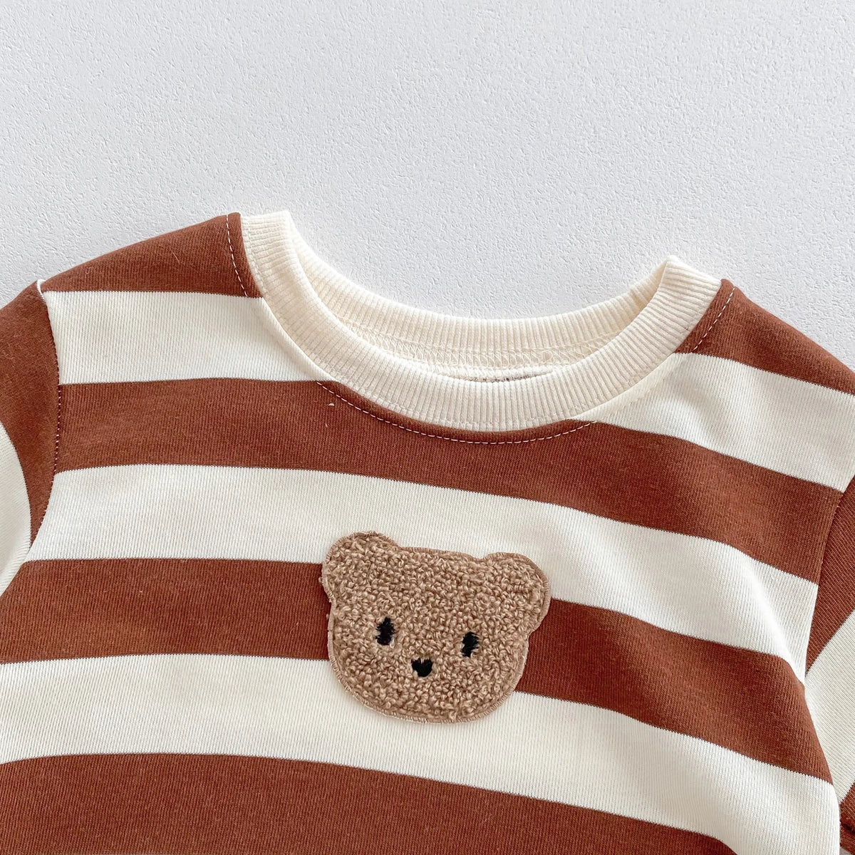 FLM Baby Romper Long Sleeved Bear Pattern + Hat Stripe Toddler Boy  Jumpsuit Baby Clothes 0-24M