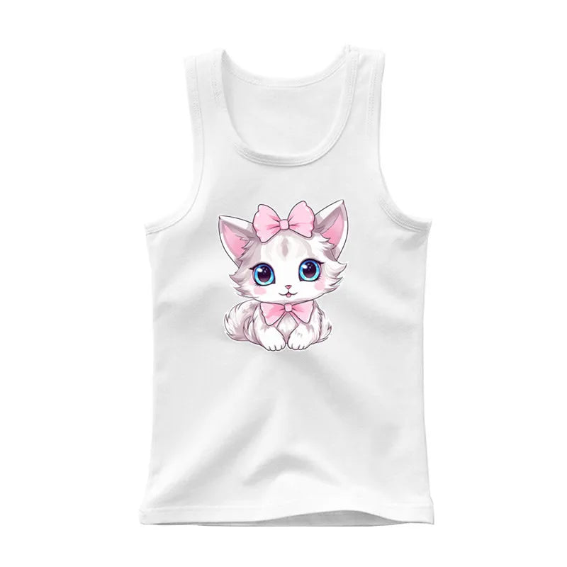 2024 Summer Girls Cute Cat Print  Vest Princess Girl Fashion Tank Top Kids Sleeveless T-shirt 3-14y