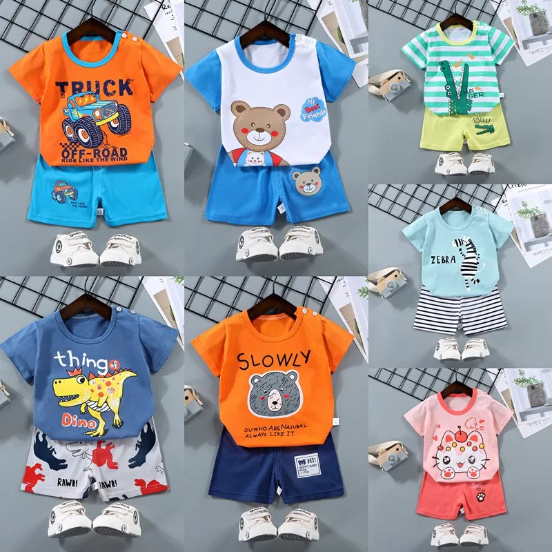 Baby Sets Children Set Girls Boy Shorts Clothes Cartoon Print Outfits For Kids Child Toddler T-shirt +pants Boys Clothes New