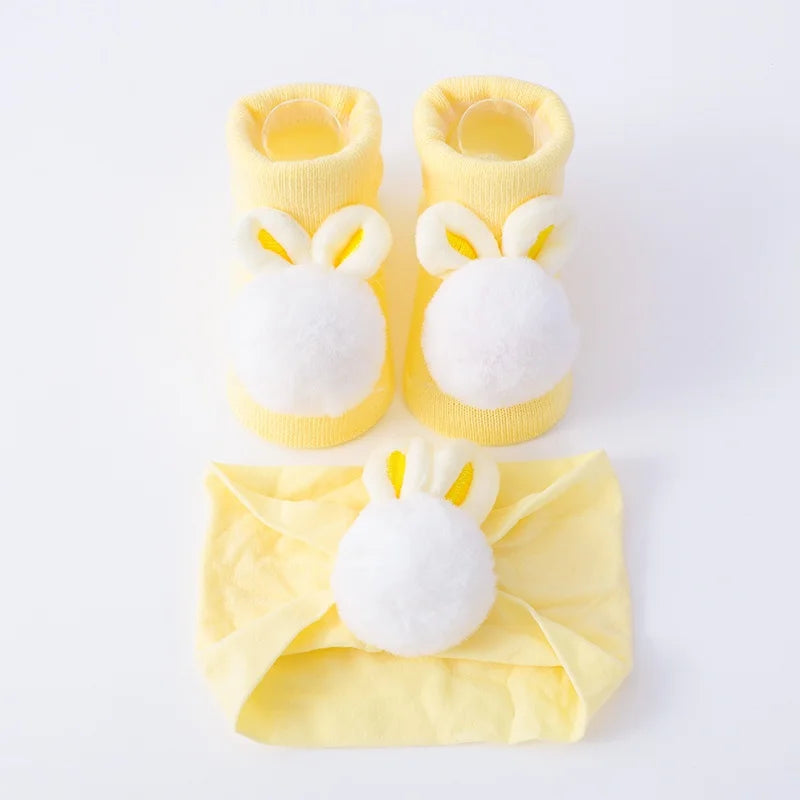 2Pcs Set Baby Socks Headband Cute Plush Ball Newborn Short Socks Cute Kids Baby Girl Hairbands Socks Photo Props