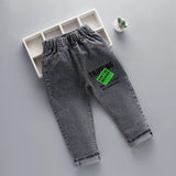 Children's fashion Spring and Autumn Jeans 2024New Boys' Korean Edition Cartoon Elastic Jeans Girls' Versatile Jeans 1-6Y