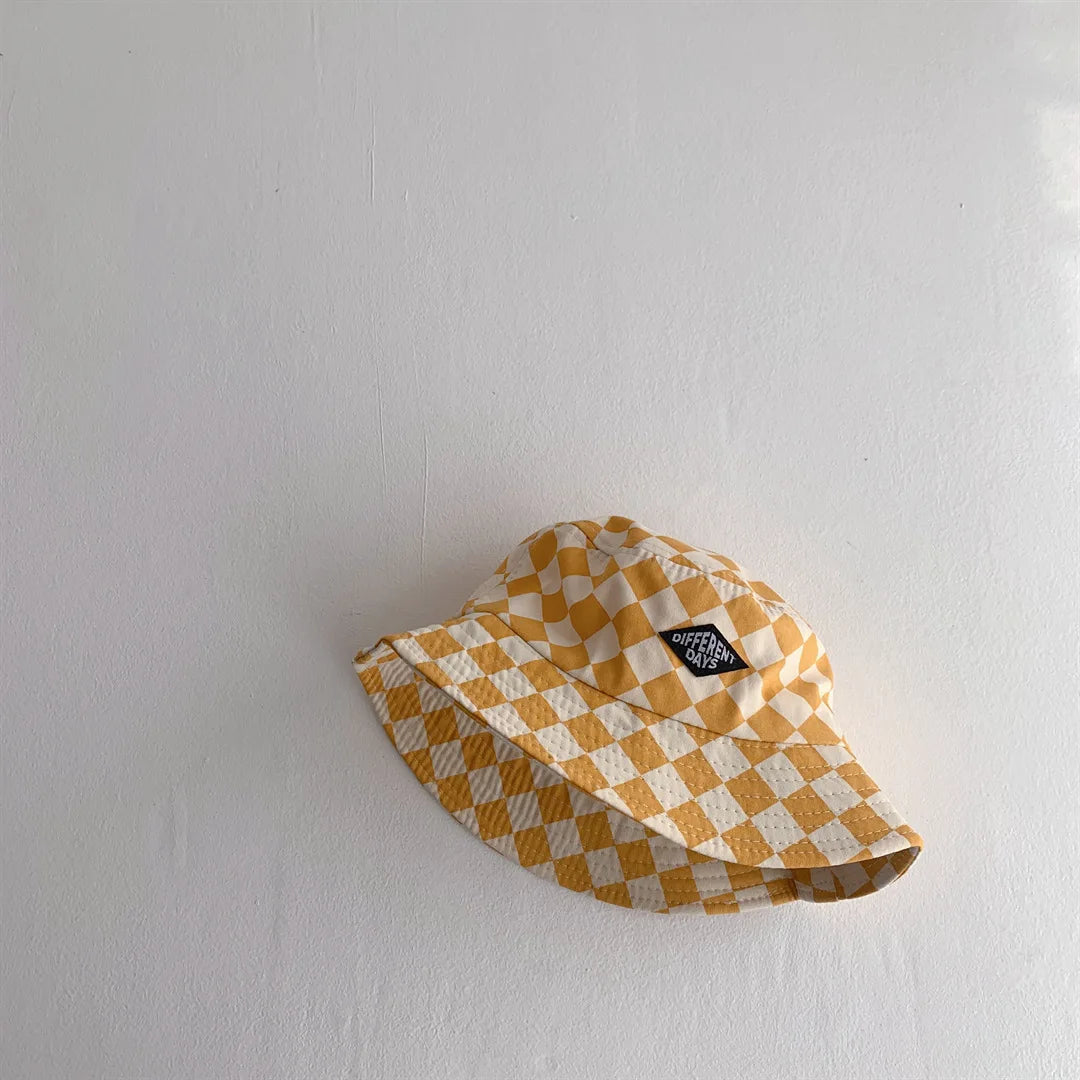 Fashionable Checkerboard Pattern Kids Bucket Hat Cute Plaid Baby Boys Girls Sun Hat Soft Kids Chilren Fisherman Panama Caps