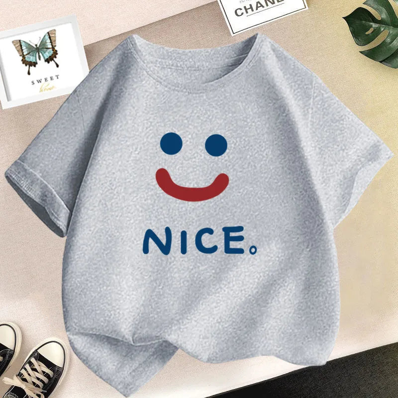 Happy Smile Design Girls Tshirt Kids Street Breathable Tops Personality Cotton Clothing Summer Cool Sports T-Shirts