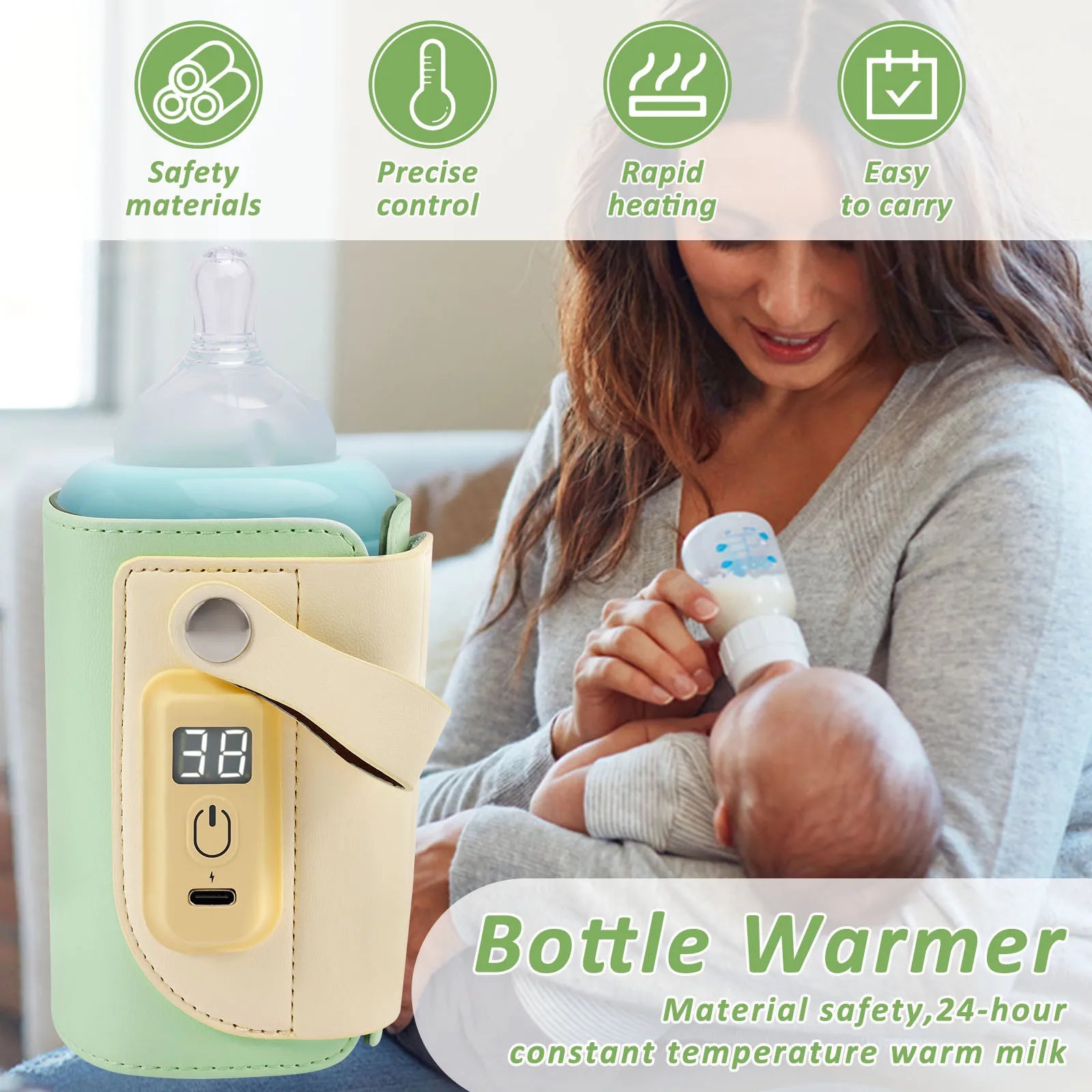 Portable Bottle Warmer USB Baby Milk Bottle Warmer with Temperature Control Newborn Infant Portable Feeding Warmers