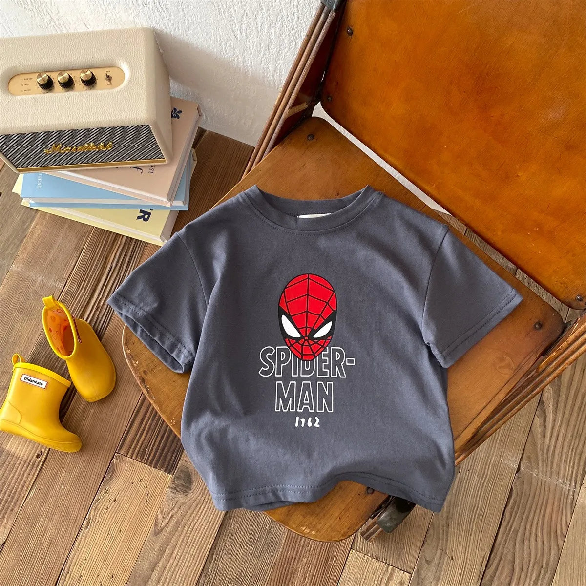 Hot Selling Cartoon Baby Boy And Girl T-shirts In 2024 Summer Round Neck Loose Short Sleeves Spider Man Printed Fashion Top