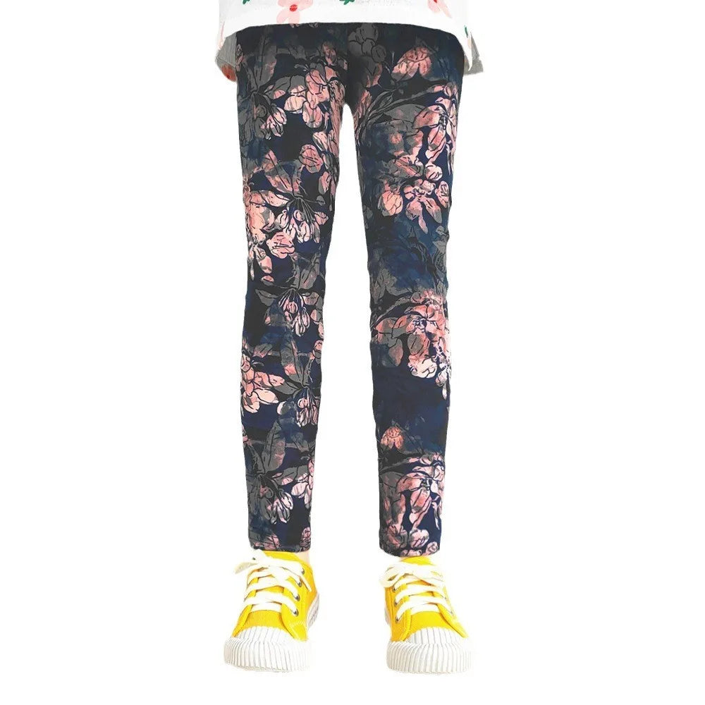 Cute Girls Leggings Spring Autumn Printing Flower Pants Sweet Girl Pencil Pants Kids Trousers Children Clothing