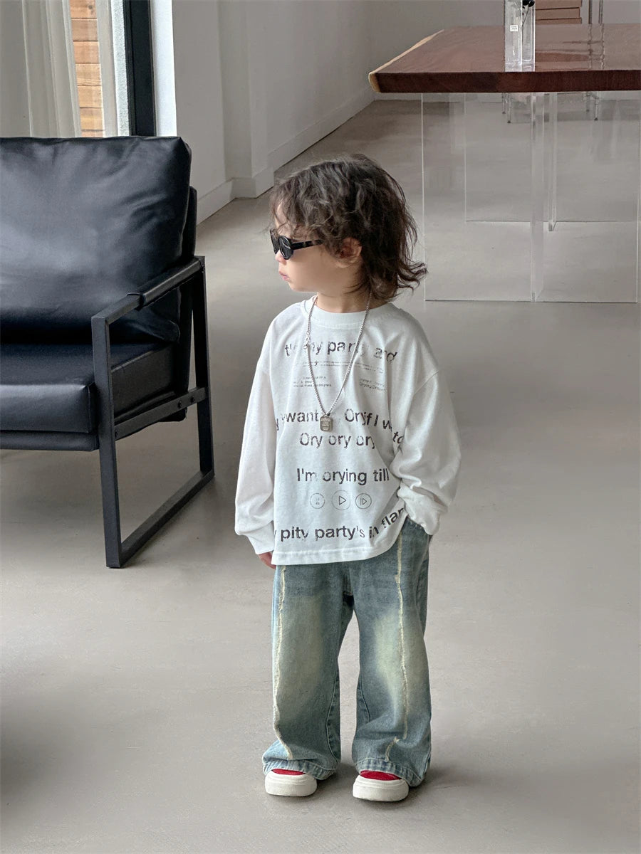 Baby autumn pants boys autumn version of Korean children's wear 2024 new pants in the wear-and-tear jeans trend