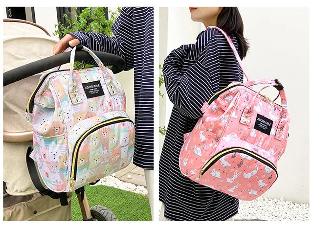 25*38CM Baby Diaper Bag Cartoon Print Handbag Waterproof Reusable Diaper Bag Outdoor Travel Stroller Carrying Bag Storage