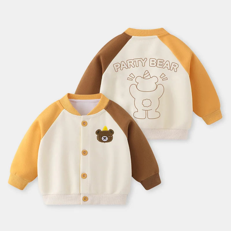 Infant Baby Boy Baseball Uniform Spring Autumn Raglan Sleeve Toddler Boy Jacket V-collar Cartoon Spliced Kid Girl Outerwear Coat