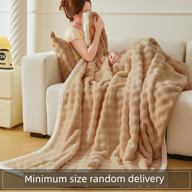 Accessible Luxury Coral Fleece Blanket Thickening Winter Rabbit Plush Sofa Blanket Office Nap Blanket Shawl Blanket Dormitory