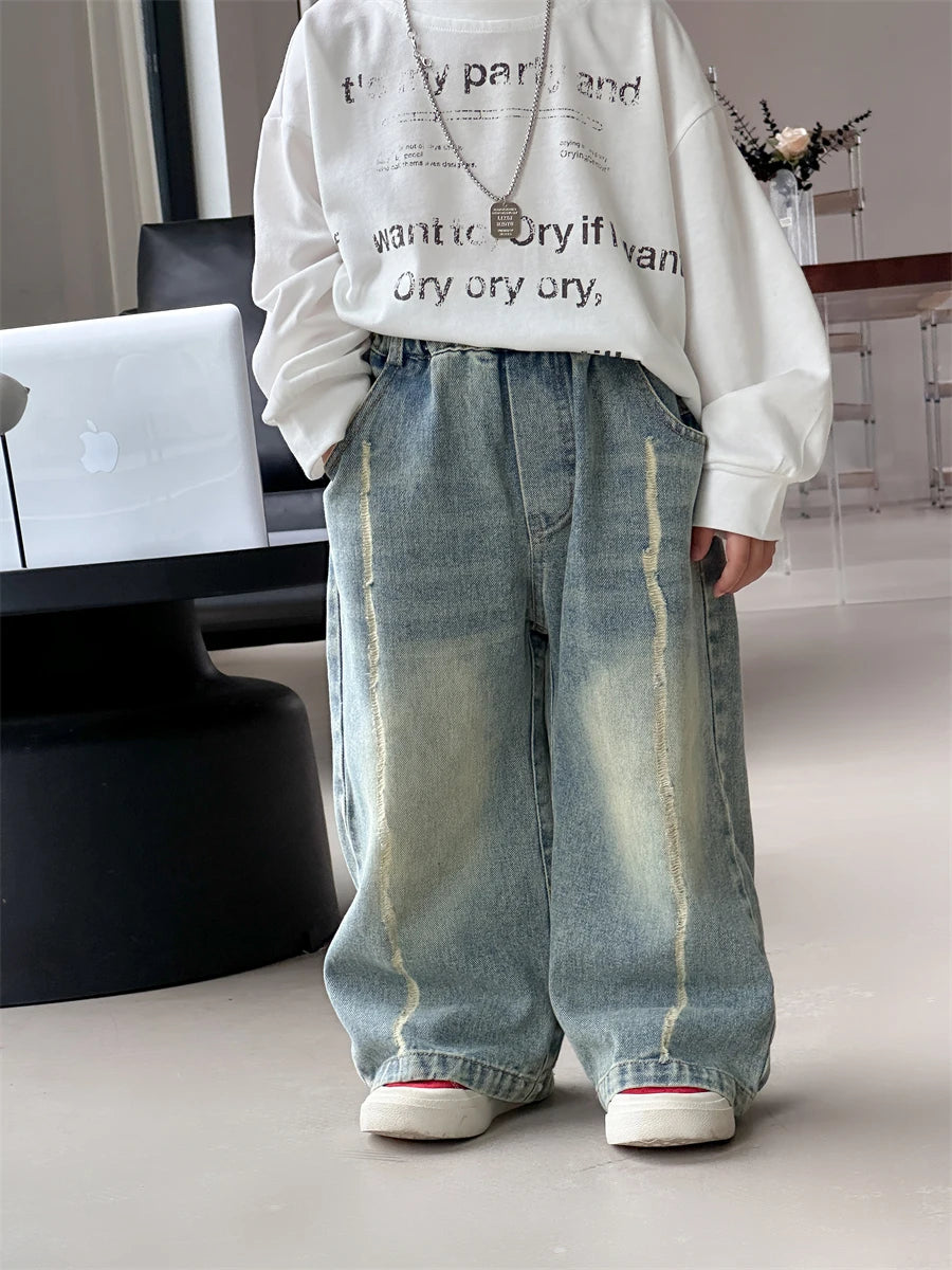 Baby autumn pants boys autumn version of Korean children's wear 2024 new pants in the wear-and-tear jeans trend