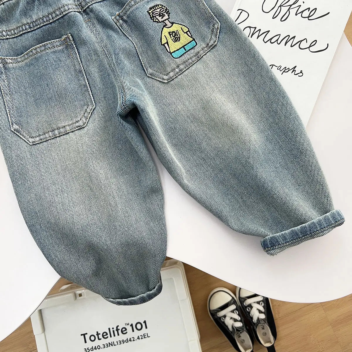 2-9Yrs Baby Children's Wear Boys Jeans Spring Autumn Kid Boy Embroidery Trousers 2024 New Wear Casual Boys Handsome Loose Pants