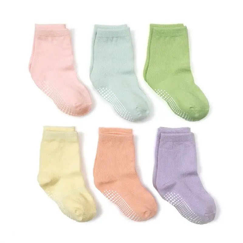 6 Pairs/lot Cotton Sock with Rubber Grips Children's Anti-slip Boat Socks Non-slip Socks for Boys1-7Years