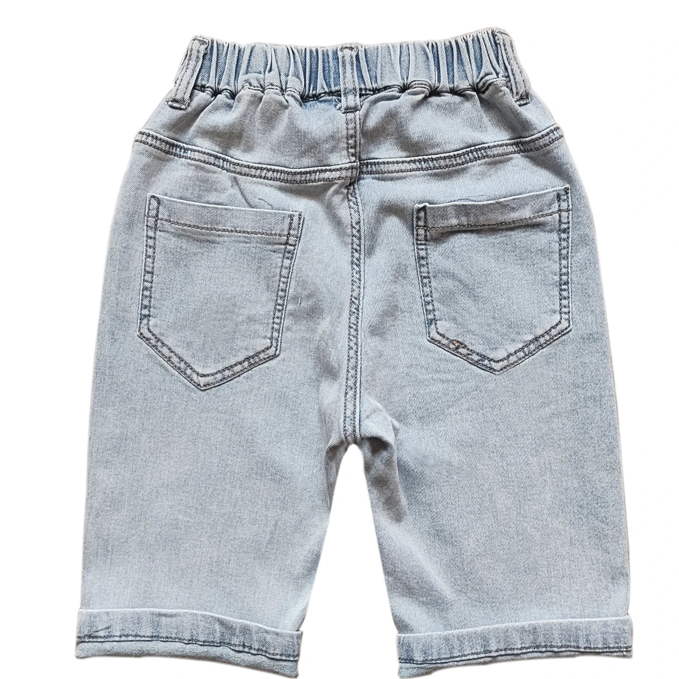 5104 elastic waist casual  summer boys jeans soft denim shorts 60% length children's shorts