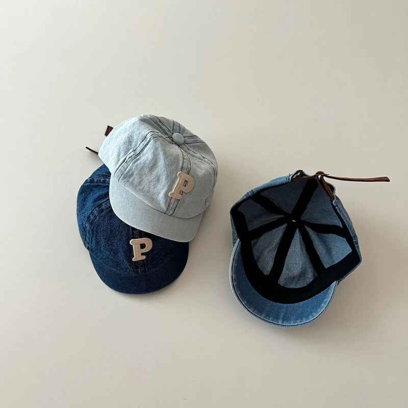 Retro Denim Baseball Cap for Baby Letter Short-brim Sun Hat Summer Adjustable Kids Boys Girls Peaked Caps