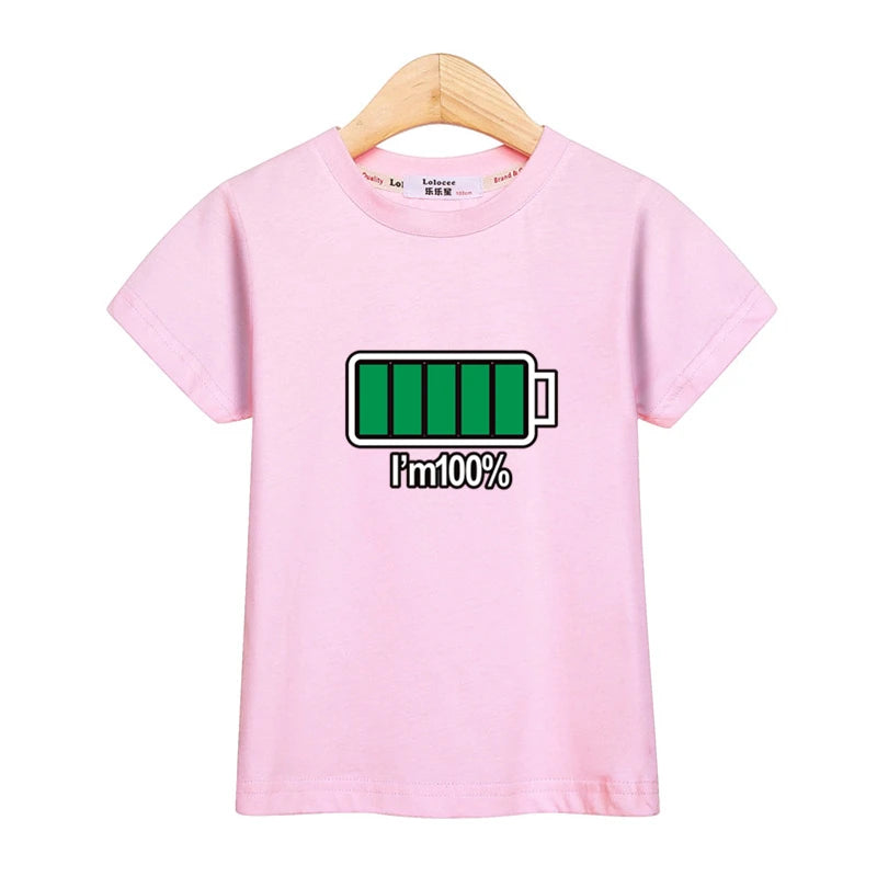 3-13T Children Casual T-shirt Battery Graphic Top Boys Summer Short Sleeved Shirt O-neck Cotton Clothes