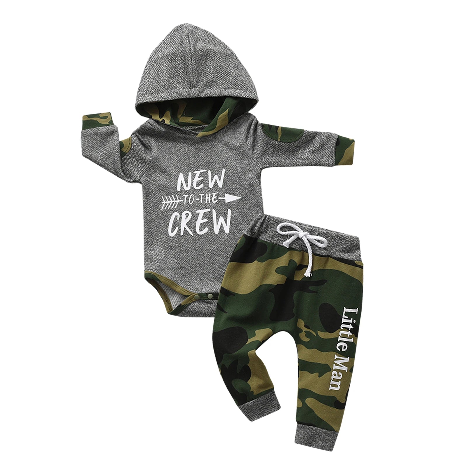 2pcs New Toddler Baby Boy Casual Clothes Set Cotton Long Sleeve Hooded Romper Bodysuit Top and Pants Newborn Outfit for Boys