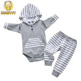 2pcs New Toddler Baby Boy Casual Clothes Set Cotton Long Sleeve Hooded Romper Bodysuit Top and Pants Newborn Outfit for Boys