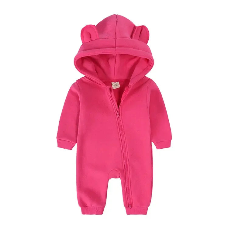 Winter Warm Baby Boy Romper Long Sleeve Hooded Zipper Baby Clothes Girl Romper Fashion Solid Newborn Clothing 3-24 Months