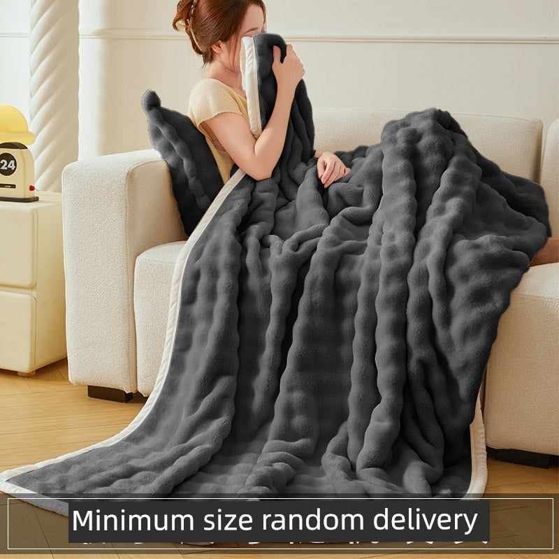 Accessible Luxury Coral Fleece Blanket Thickening Winter Rabbit Plush Sofa Blanket Office Nap Blanket Shawl Blanket Dormitory