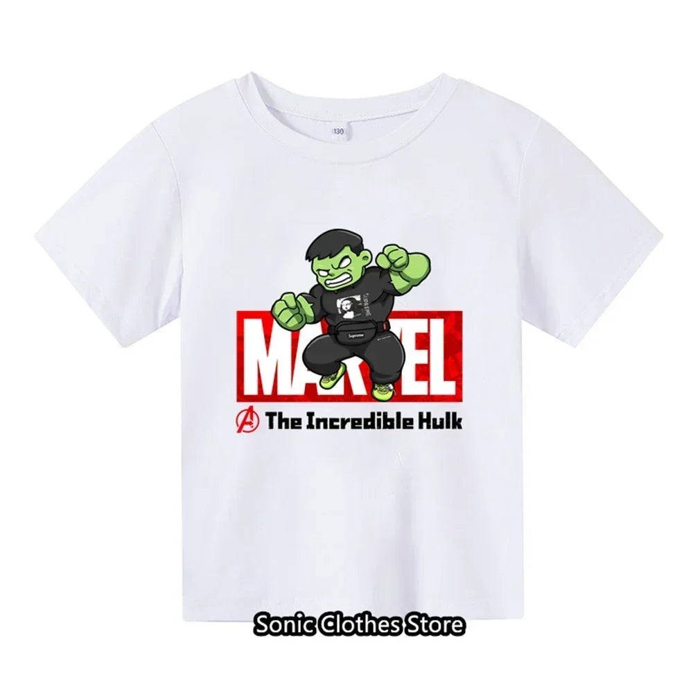 2024 New Green Giant Cartoon Pattern Boys and Girls Children's Printed T-shirt Children's Summer Fashion Short sleeved T-shirt