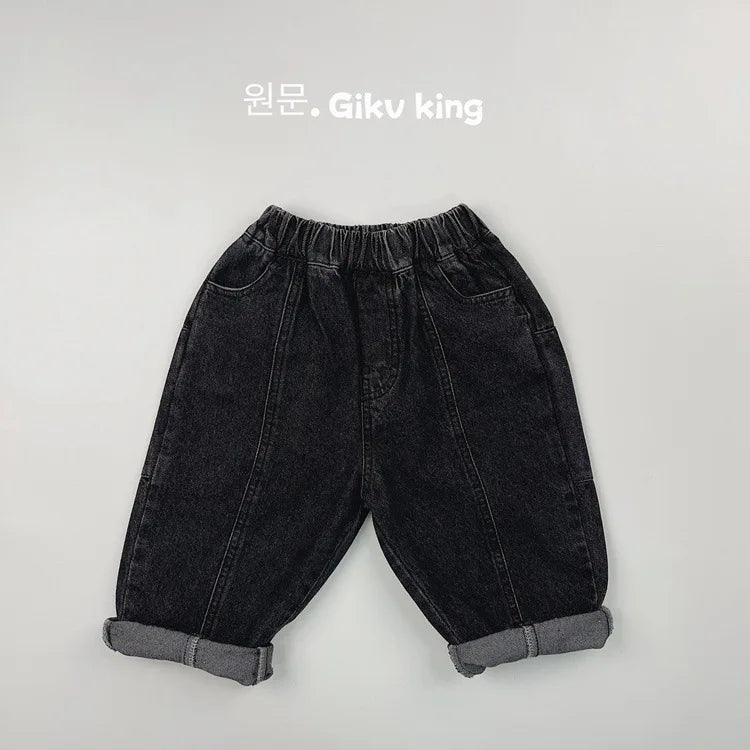 2025 Spring New Children Vintage Denim Trousers Toddler Boys Girls Loose Straight Leg Pants Kids Fashion Casual Versatile Jeans