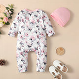 0-18 Months Newborn Baby Girl Romper Clothes Long Sleeve Flower Bodysuit Costume Lovely Baby Spring Jumpsuit Outfit with Hat