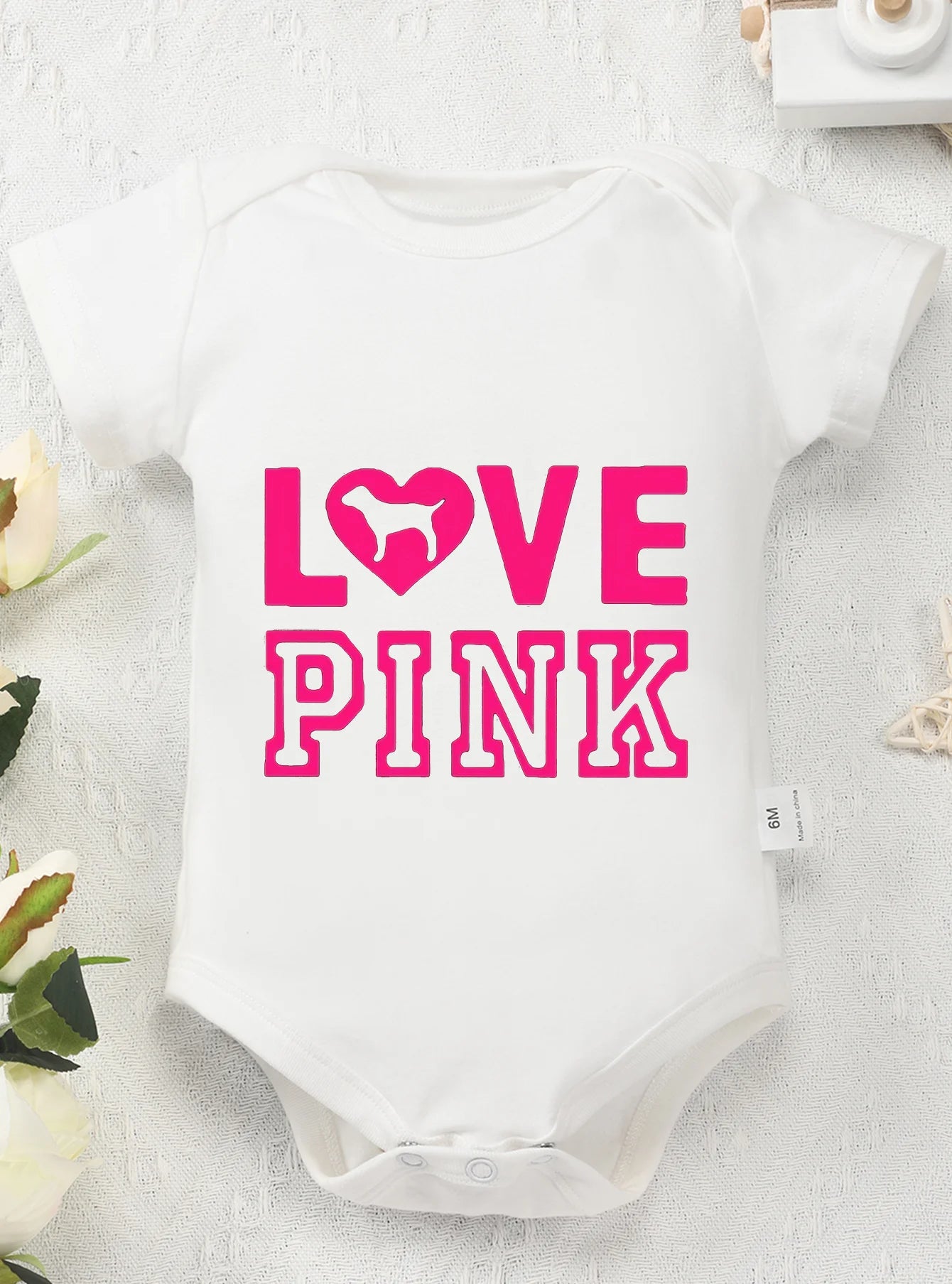 Baby Girl Boy High Quality Infant Fashion Love Pink Printing Bodysuit Newborn Clothes Rompers Jumpsuit Toddler Trendy