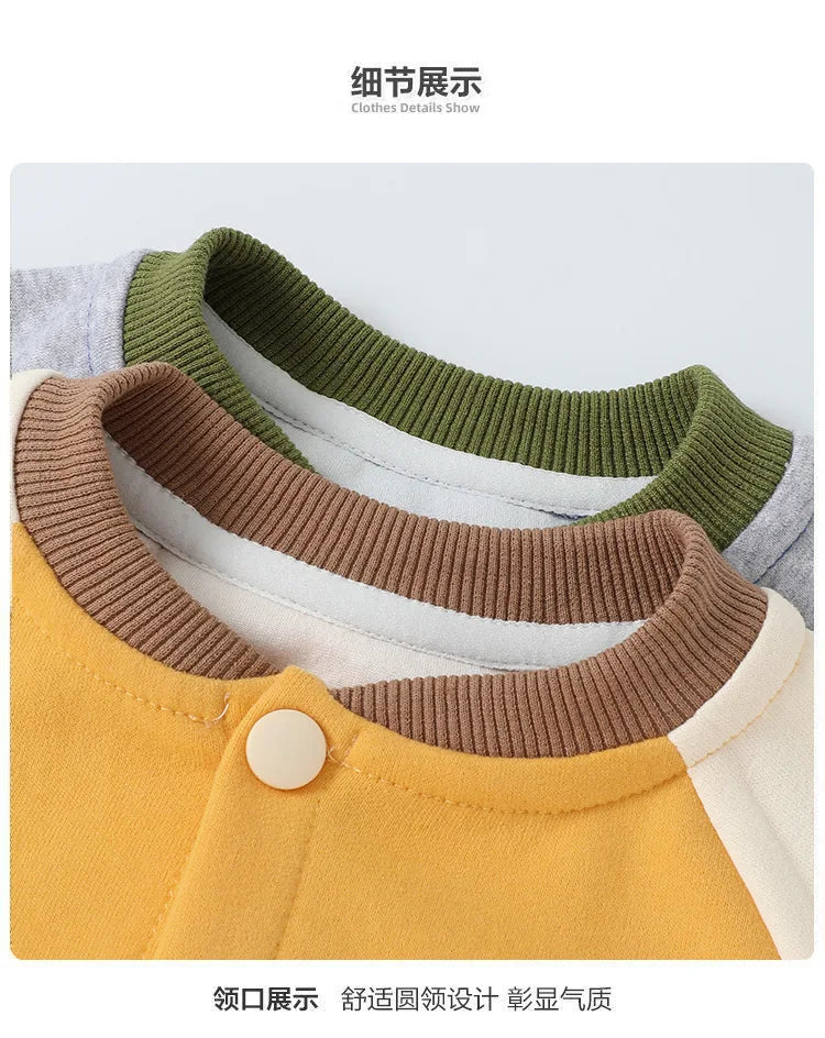 Spring Autumn Children Boy Baseball Uniform Cotton Bear Dinosaur Baby Boy Jackets V-collar Spliced Raglan Sleeve Infant Boy Coat