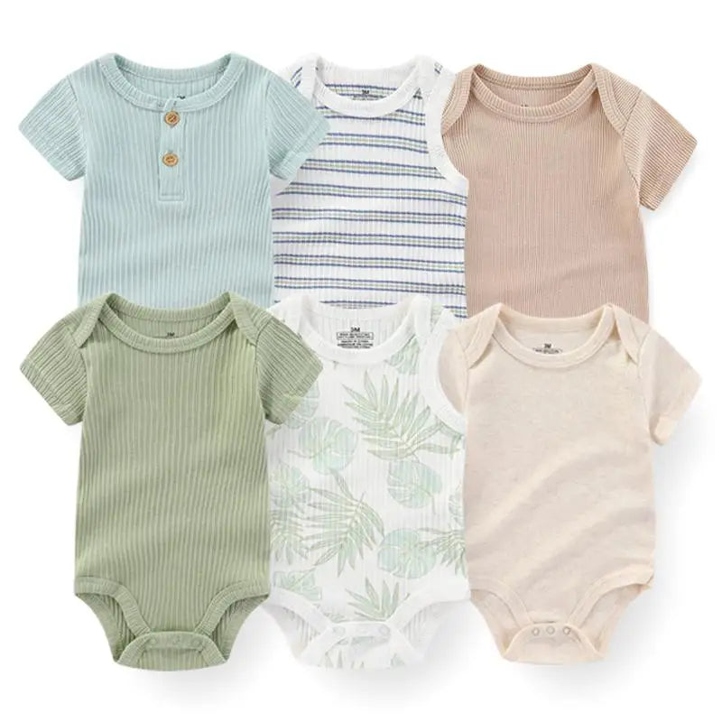 6Pieces Newborn Cotton Baby Boy Clothes Set Solid Color Sleeveless Baby Girl Clothes 0-12M Cartoon Print Bodysuits Summer Bebes