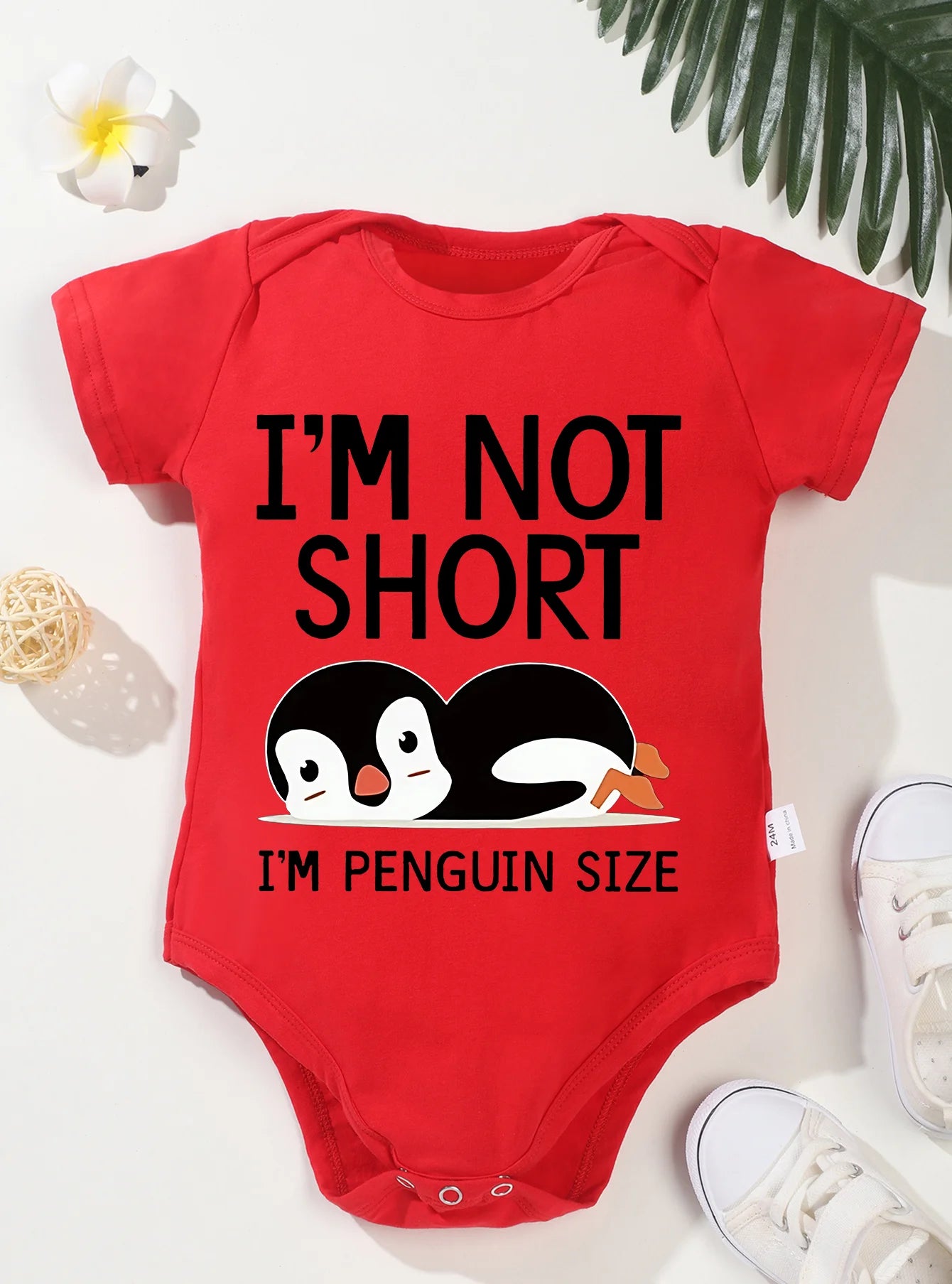 Newborn I'm Not Short Printing Bodysuit Baby Girl Boy Penguin Pattern Clothes Rompers Jumpsuit Infant Toddler Cute