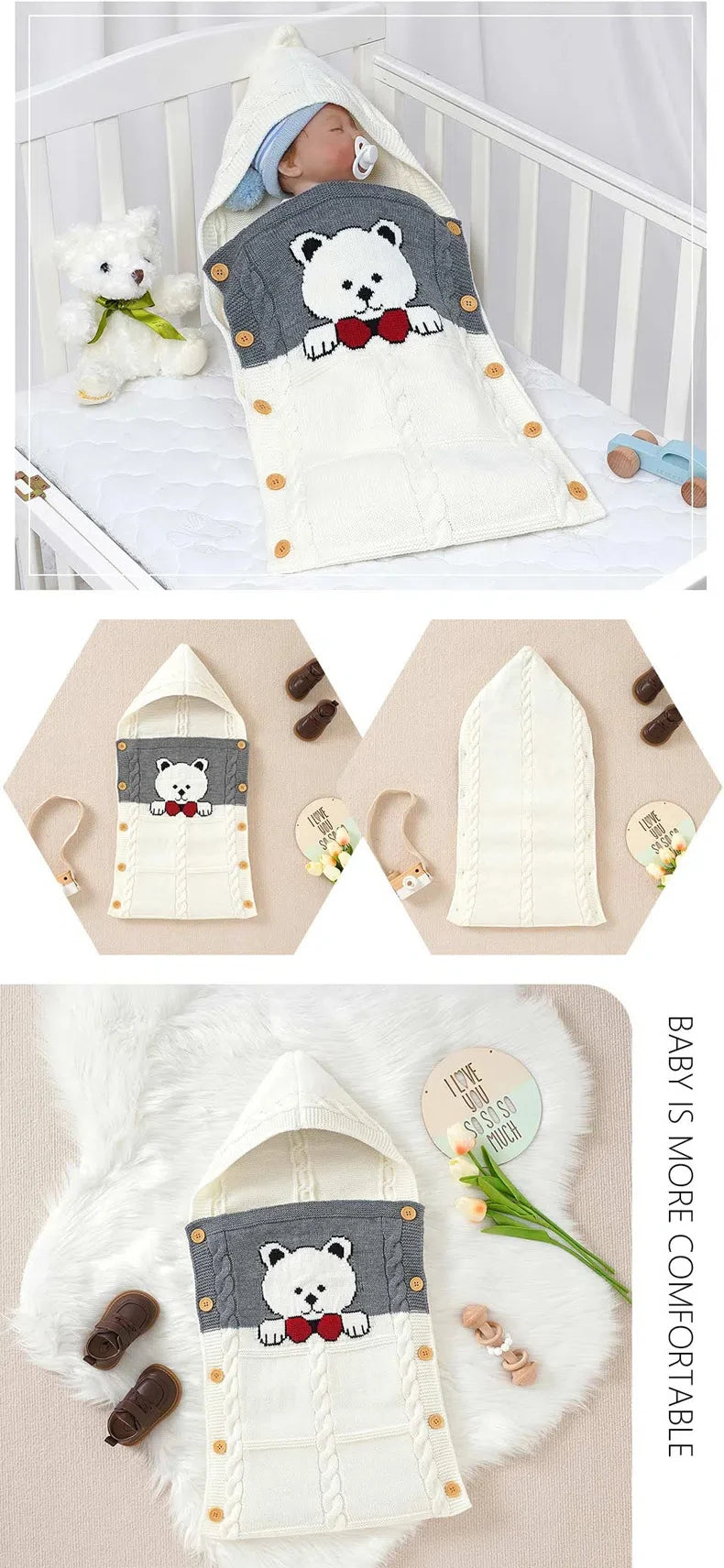 New Baby Winter Swaddle Wrap Blankets Knitted Toddler Infant Baby Swaddle Kids Warm Stroller Crib Envelope Newborn Baby Blankets