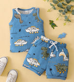 0-3 Years Toddler Baby Boy 2PCS Clothes Set Cartoon Dinosaur Blue Sleeveless Shirt+ Shorts Cute Style Soft Summer Daily Wear