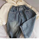 2025 Spring Autumn Kid Boys Denim Pants Side Pocket Polished White Children Boys Pants Elastic Waist Casual Baby Boys Trousers