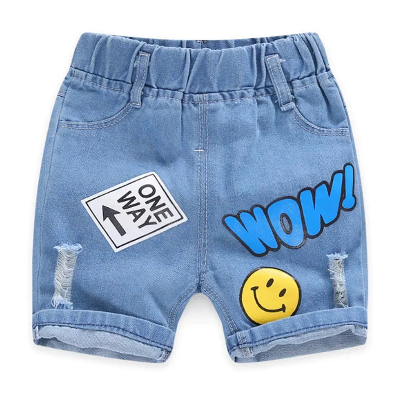 Baby Boy Shorts Jeans 2023 Summer Boys Printing Denim Cotton Casual Kids Short Pants For Children Trousers 2-8Years Clothing