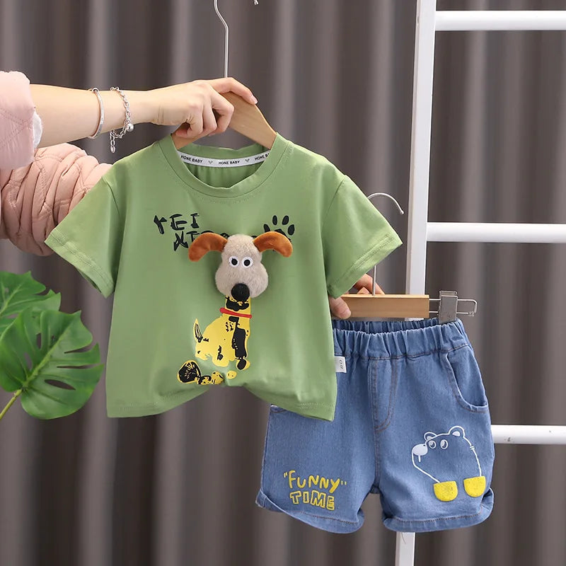 New Children Summer Kids Boys Clothes Cartoon Cotton T Shirts Shorts 2Pcs/sets Infant Fashion Casual Toddler Tracksuit 0-5 Years