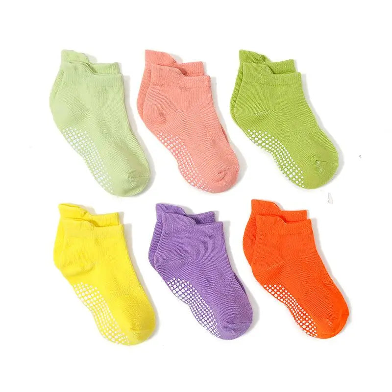 6 Pairs/lot Cotton Sock with Rubber Grips Children's Anti-slip Boat Socks Non-slip Socks for Boys1-7Years