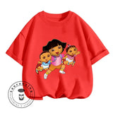 Fun Boys Girls Fashion T-shirt Dora Animated Cartoon Printed Kids T-shirt Hip Hop Boys Clothes White Short Sleeve Shirt Top