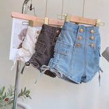 2024 Summer Girls Fashion Jeans Shorts with Buttons Baby Kids Children Casual Denim Hot Shorts