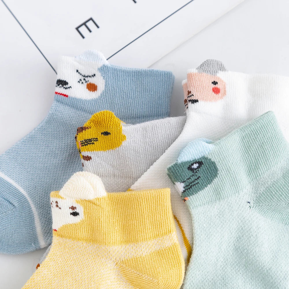 5Pairs/lot 0-2Y Baby Socks Summer Cotton 3D Cartoon Animal Kids Socks Girls Mesh Cute Newborn Boy Toddler Socks Baby