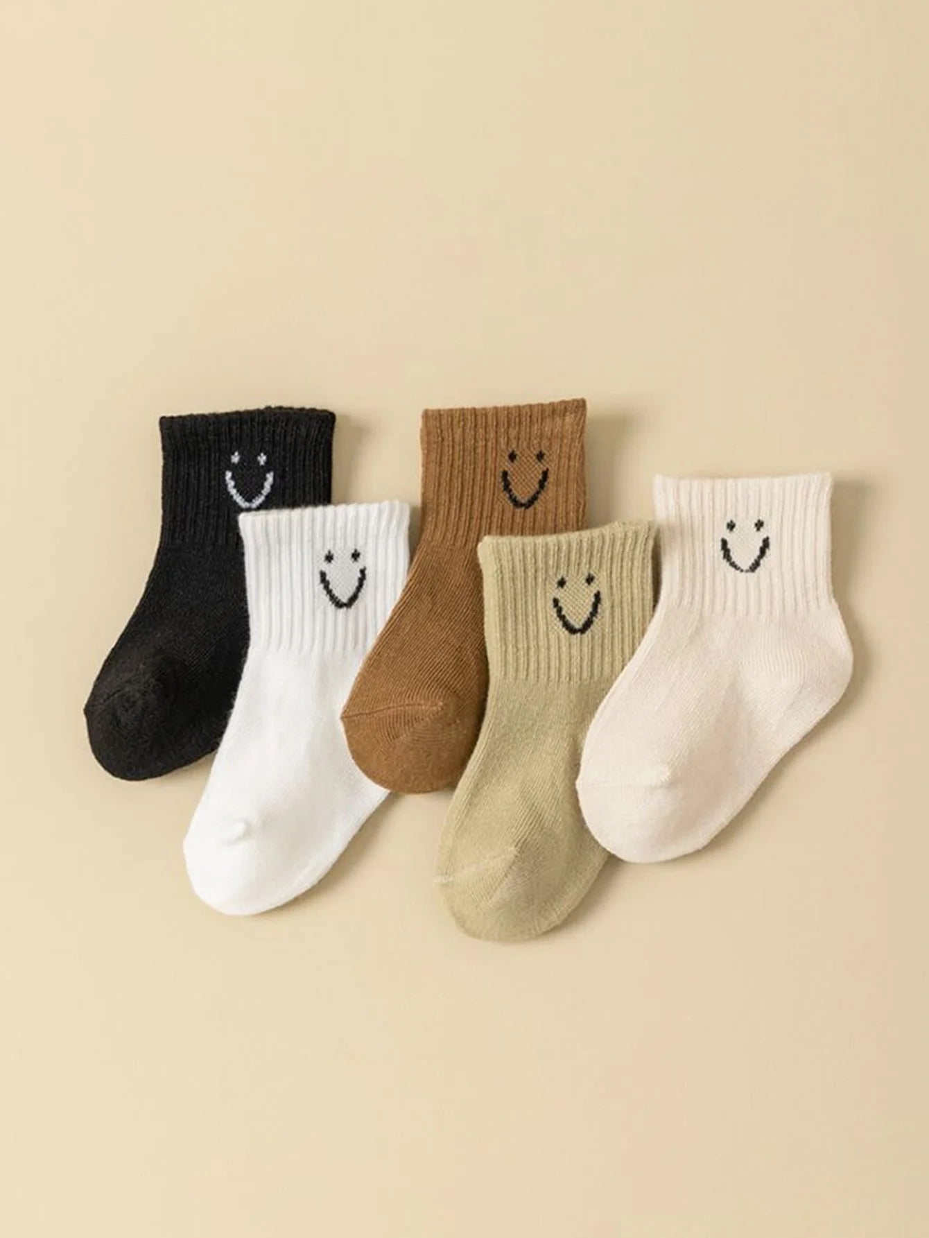 5Pairs Baby Socks Infant Cartoon Solid Color Soft And Comfortable White Mid-Calf Socks For Daily Life