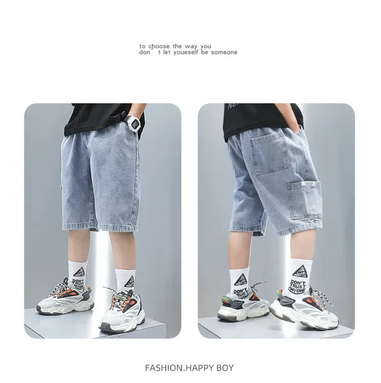 Fashionable Five-point Pants Trendy Kids Clothes Casual Capris Summer Thin Style Boys Jeans Shorts 2024 New