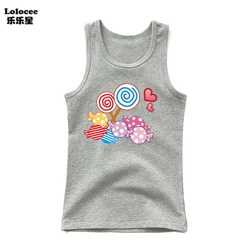 2024 Summer Girls Cute Cat Print  Vest Princess Girl Fashion Tank Top Kids Sleeveless T-shirt 3-14y