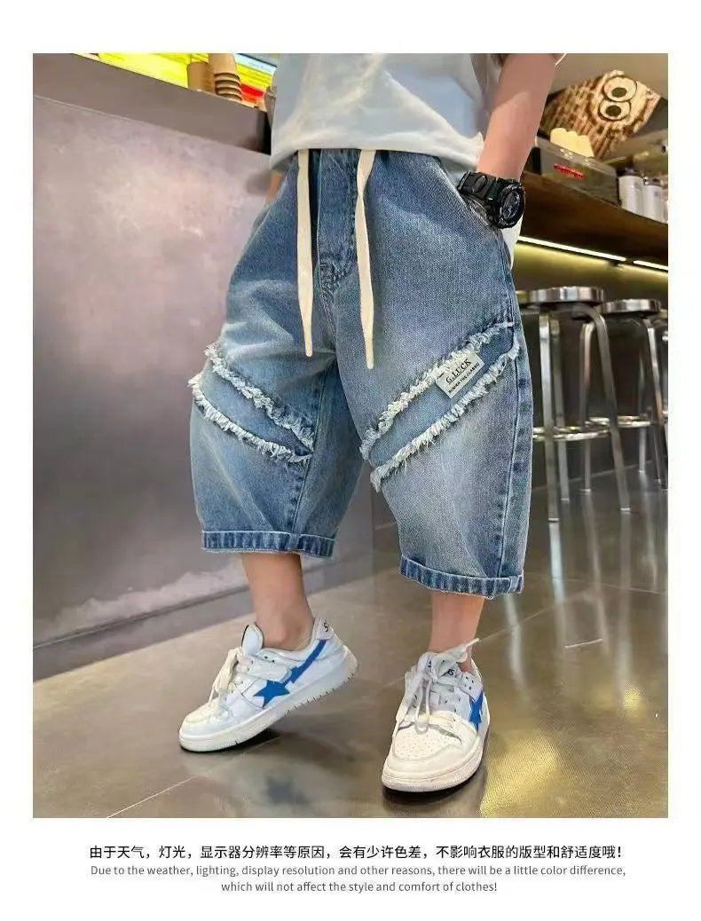 Boys' Pants Summer Thin Children's Seven Inch Denim Shorts Fashionable Loose Jeans 90-160cm