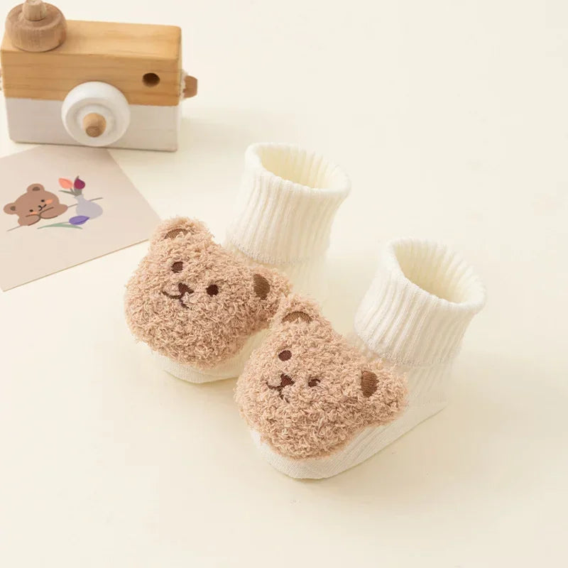 Cute Cartoon Bear Baby Socks for Boy Girl Winter Soft Cotton Anti Slip Soled Newborn Toddler Sock Kids Thicken Socken Warm Socks