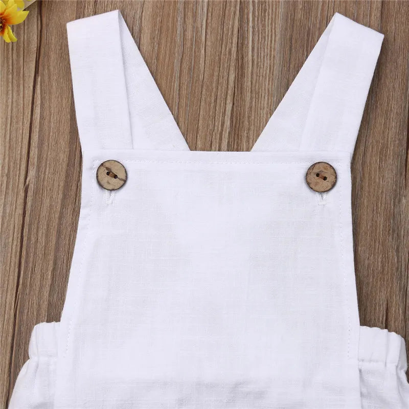 0-36months Newborn Bodysuits Summer Ruffles Playsuit For Baby Girl Solid White Beige Button Backless Infant Boy Sunsuit Playsuit