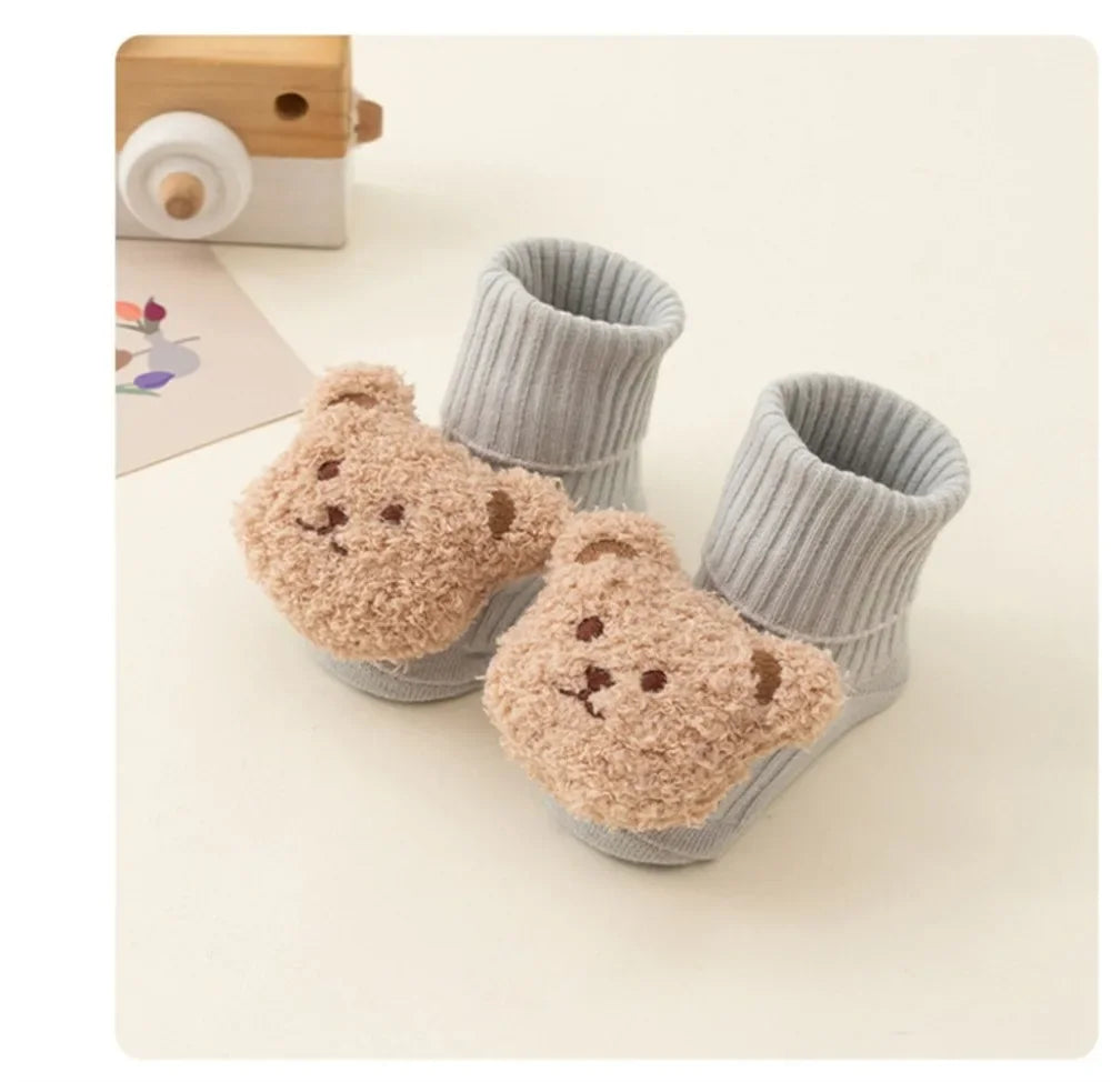 Cute Cartoon Bear Baby Socks for Boy Girl Winter Soft Cotton Anti Slip Soled Newborn Toddler Sock Kids Thicken Socken Warm Socks