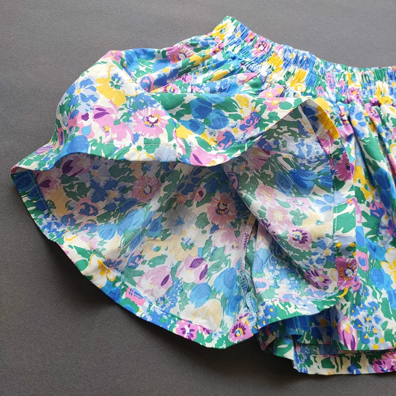 Baby Girls Flower Culottes Summer Sweet Fashionable Children's Floral Wide-Leg Hot Pants Kids Girls Mini Shorts