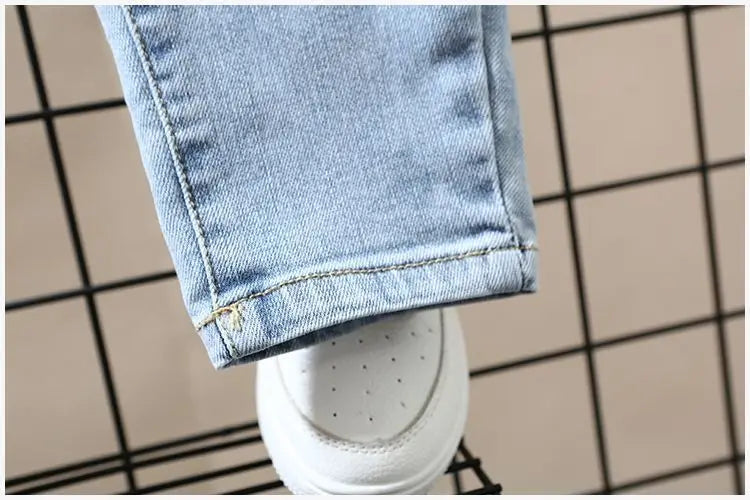 Children's Jeans Trousers Spring and Autumn Pants Boys' Stretch Pant 2023 New Boys' Baby Loose Print Feet Pants