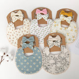 3Pcs/Set Baby Flower Bibs & Headbands Bow Nylon Hairbands Double Side Saliva Towel Feeding Burp Cloth Scarf Boys Girls Headwear